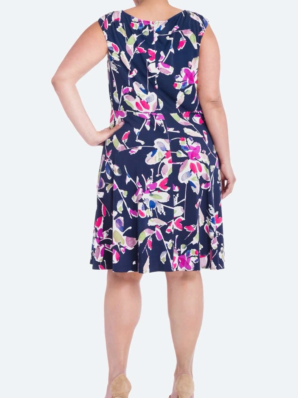 Maggy London Navy Floral Fit-and-Flare Jersey Dress - Picture 4 of 4